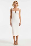 Kadın Bodycon Midi Elbise V Yaka Askılı Dokuma Finike Astarsız Düz Desenli Yapısal Tasarım