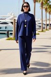 Kadın Oversize V Yaka Triko Hırka Pantolon Üç Parçalı Takım Düşük Kollu Rahat Kesim Günlük Modern