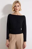 Kadın Örme Bluz Kayık Yaka Uzun Kol Fitted Kalıp Peplum Bel Detaylı Yumuşak Dokulu Estetik