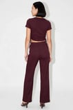 Kadın Kısa Kollu Bisiklet Yaka Crop Top İspanyol Paça Flare Pantolon Likralı Örme Takım Günlük Rahat