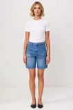 Kadın Şort Denim Yüksek Bel City Kalıp Az Esnek Boru Paça Düz Desen Kısa Boy Comfort Dokuma