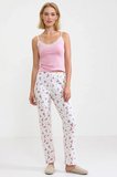 Kadın V Yaka İnce Askılı Kolsuz Dantel Detaylı Çiçekli Regular Kalıp Kaşkorse Örme Pijama Takımı