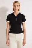 Kadın Bluz Polo Yaka Kısa Kol Fitted Fitilli Örme Biyeli Esnek Kaşkorse Vücuda Oturan