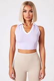 Kadın Bluz Spor Crop Polo Yaka Kolsuz Dalgıç Scuba Örme Kumaş Regular Kalıp Düz Desen Kısa Kesim