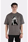 Füme %100 Pamuk Bisiklet Yaka Oversize T-shirt Demon Of The Mist