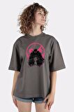 Füme %100 Pamuk Bisiklet Yaka Oversize T-shirt Mingo Art