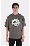Füme %100 Pamuk Bisiklet Yaka Oversize T-shirt Rock Lee - Drunken Fist