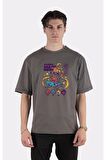 Füme %100 Pamuk Bisiklet Yaka Oversize T-shirt Sailor Meow