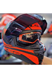 Storm 2 Dodger Neon Turuncu Full Face  Motosiklet Kaskı Siyah Camlı