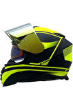 Storm 2 Dodger Neon Sarı Full Face  Motosiklet Kaskı Gold Camlı