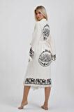 Hitit Müslin Kimono %100 Pamuklu Lotus Baskılı Desenli Bornoz Kaftan Sabahlık