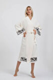 Hitit Müslin Kimono %100 Pamuklu Lotus Baskılı Desenli Bornoz Kaftan Sabahlık