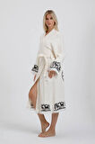 Hitit Müslin Kimono %100 Pamuklu Lotus Baskılı Desenli Bornoz Kaftan Sabahlık