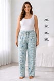 Viskon Pamuklu Kadın Büyük Beden Deniz Mavisi Desenli Pijama Pantolon - MGB012 - Mudanis