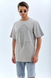 Oversize Taşlı Bisiklet Yaka T-Shirt - Gri