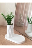 MİNİ DESENLİ BETON SAKSI TEKLİ VE OVAL TABAK - YAPAY ÇİÇEK HEDİYELİ