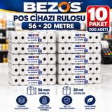 Bezos Termal POS Cihazı Rulosu 56 mm x 20 m - 100 Adet (10 Paket) Yazar Kasa Slip Rulosu BEZOS1