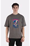Füme %100 Pamuk Bisiklet Yaka Oversize T-shirt Cowboy Stardust