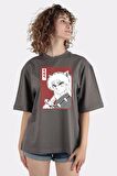 Füme %100 Pamuk Bisiklet Yaka Oversize T-shirt Inuyasha