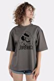 Füme %100 Pamuk Bisiklet Yaka Oversize T-shirt Jigen
