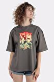 Füme %100 Pamuk Bisiklet Yaka Oversize T-shirt Plus Ultra Hero