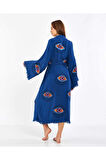 Müslin Kimono %100 Pamuklu Göz Desenli Bornoz Kaftan Sabahlık