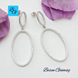 Oval Sallantılı Zirkon Taşlı Küpe