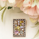 Renkli Zirkon Taşlı Dikdörtgen Kolye