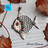 Kırmızı Yeşil Taşlı Otantik Balık Kolye