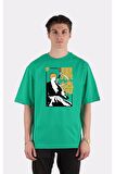 Yeşil %100 Pamuk Bisiklet Yaka Oversize T-shirt Zoro Samurai Wano Kuni Arc