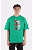 Yeşil %100 Pamuk Bisiklet Yaka Oversize T-shirt Zoro Samurai Wano Kuni Arc