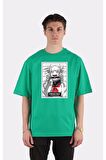Yeşil %100 Pamuk Bisiklet Yaka Oversize T-shirt Zoro Samurai Wano Kuni Arc