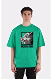 Yeşil %100 Pamuk Bisiklet Yaka Oversize T-shirt Zoro Samurai Wano Kuni Arc