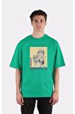 Yeşil %100 Pamuk Bisiklet Yaka Oversize T-shirt Zoro Samurai Wano Kuni Arc
