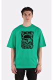 Yeşil %100 Pamuk Bisiklet Yaka Oversize T-shirt Zoro Samurai Wano Kuni Arc