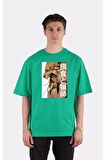 Yeşil %100 Pamuk Bisiklet Yaka Oversize T-shirt Zoro Samurai Wano Kuni Arc