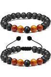 Sertifikalı Doğal Turuncu Akik Taşı Volkan Lav Taşı Doğal Taş Bileklik Seti