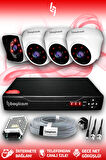 BAYICAM 4 Kameralı Kare 3 İç Kamera Set HDD'siz Full HD Gece Görüşlü Güvenlik Kamerası Sistemi