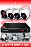 BAYICAM 4 Kameralı Kare 3 İç Kamera Set 250 GB HDD Full HD Gece Görüşlü Güvenlik Kamerası Sistemi