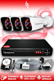 BAYICAM 3 Kameralı Kare 3 Dış Kamera Set 250 GB HDD Full HD Gece Görüşlü Güvenlik Kamerası Sistemi