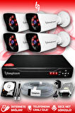 BAYICAM 4 Kameralı Kare 4 Dış Kamera Set 2 TB HDD Full HD Gece Görüşlü Güvenlik Kamerası Sistemi