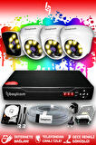 BAYICAM 4 Kameralı Kare 3 İç Kamera Set 320 GB HDD Full HD Renkli Gece Görüşlü Güvenlik Kamerası Sistemi