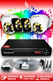 BAYICAM 4 Kameralı Kare 2 İç Kamera Set HDD'siz Full HD Renkli Gece Görüşlü Güvenlik Kamerası Sistemi