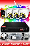 BAYICAM 4 Kameralı Zebra 3 İç Kamera Set 250 GB HDD Full HD Renkli Gece Görüşlü Güvenlik Kamerası Sistemi