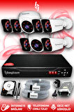BAYICAM 8 Kameralı Kare 2 İç Kamera Set 1 TB HDD Full HD Gece Görüşlü Güvenlik Kamerası Sistemi