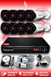 BAYICAM 8 Kameralı Uzay 8 Dış Kamera Set 2 TB HDD Full HD Gece Görüşlü Güvenlik Kamerası Sistemi