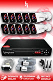 BAYICAM 10 Kameralı Kare 10 Dış Kamera Set HDD'siz Full HD Gece Görüşlü Güvenlik Kamerası Sistemi