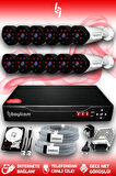 BAYICAM 12 Kameralı Uzay 12 Dış Kamera Set 250 GB HDD Full HD Gece Görüşlü Güvenlik Kamerası Sistemi
