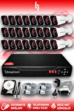 BAYICAM 24 Kameralı Kare 24 Dış Kamera Set 1 TB HDD Full HD Gece Görüşlü Güvenlik Kamerası Sistemi