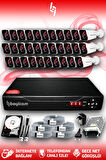 BAYICAM 32 Kameralı Kare 32 Dış Kamera Set 500 GB HDD Full HD Gece Görüşlü Güvenlik Kamerası Sistemi